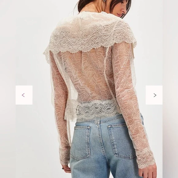 Free People Nigel Preston Victorian Lace Blouse Cream Lace Medium NWT - Picture 2 of 6